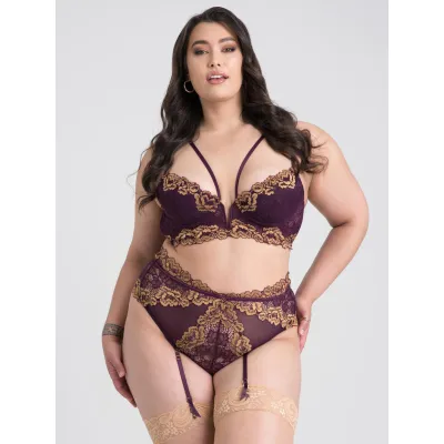 Lovehoney Plus Size Parisienne Luxe Purple Lace Longline Bra Set
