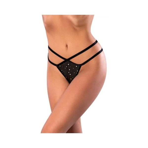 Women's Lingerie: Magic Silk Glitz & Glam Split Crotch Thong Black S/m