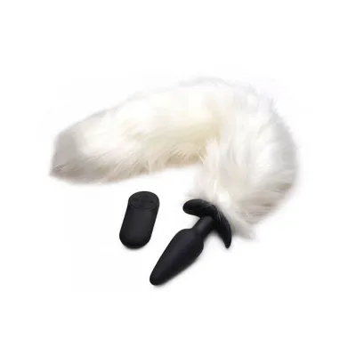 Tailz Vibrating White Fox Tail Slender Anal Plug 18 Inch White 18 Inch