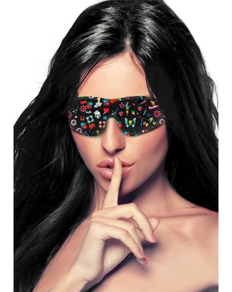 Printed Eye Mask - Old School Tattoo Style   - Black - O/s