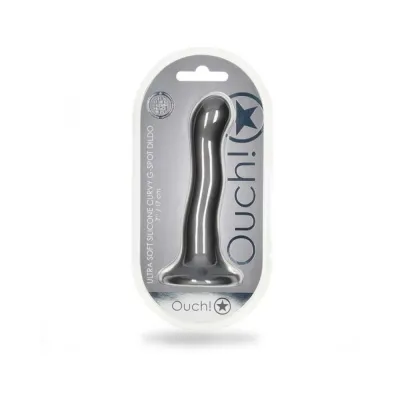 Realistic Dildos Shots Ouch Ultra Soft Silicone 7 In Curvy G spot Dildo Gunmetal