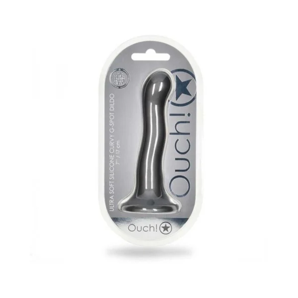 Realistic Dildos: Shots Ouch! Ultra Soft Silicone 7 In. Curvy G-spot Dildo Gunmetal
