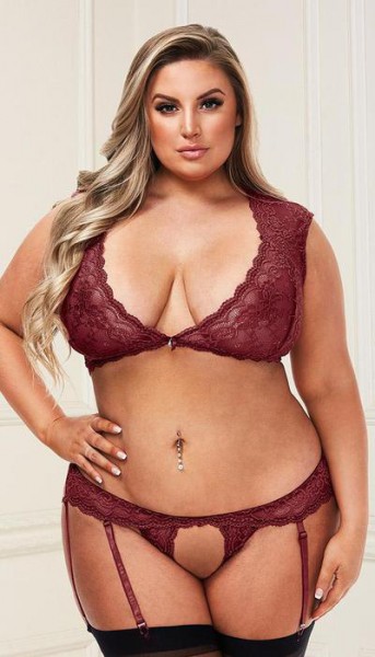 Sultry Lace Bralette & Open-Crotch G-String with Garter Straps