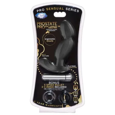 Cloud 9 Prostate Pro Soft Angled Tip Anal Prostate Massager Black with C Rings