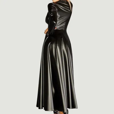 Noir Power Wetlook Gown Coat