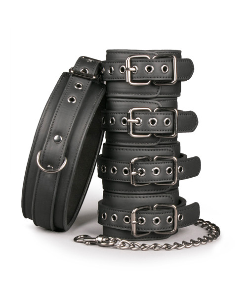 Fetish set with collar, ankle- and wrist cuffs