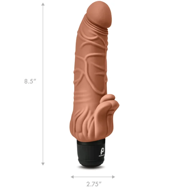 Powercocks Realistic Silicone Waterproof Rechargeable 7" Vibrator With Clitoral Stimulator - Caramel