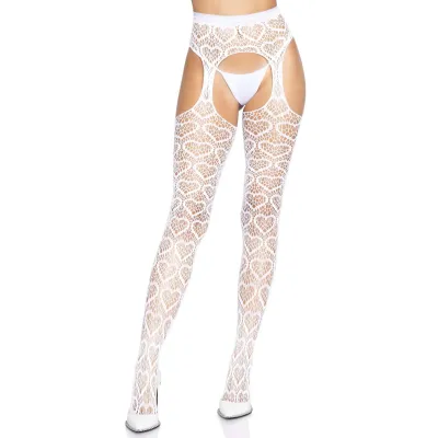 Heart Net Suspender Pantyhose One Size White