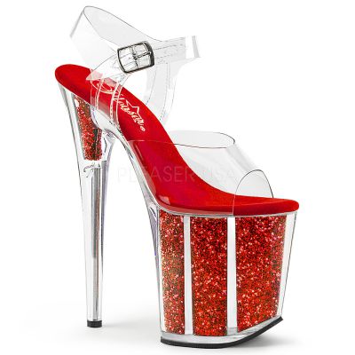8 inches Heel 4 inches PF Ankle Strap Sandal W Glitter Filled Bottom