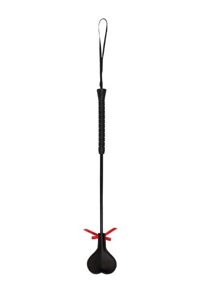 Ouch! Crop - Black Heart with Red Lace