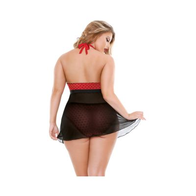 Curve Valentina Halter Keyhole Front Babydoll Matching Panty Red black 1x 2x