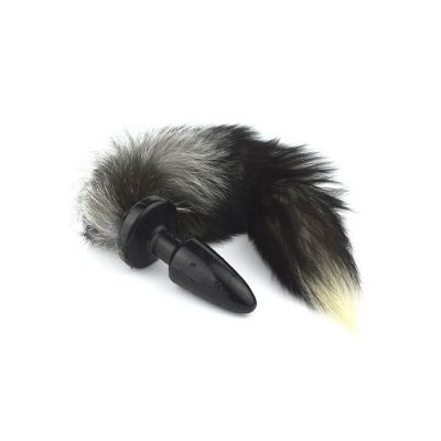 Silicone Butt Plug With Tail Black White