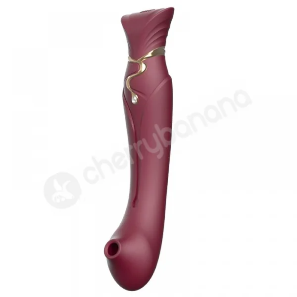 Zalo Queen Wine Red G-spot Pulse Wave Vibrator with Suction Sleeve
