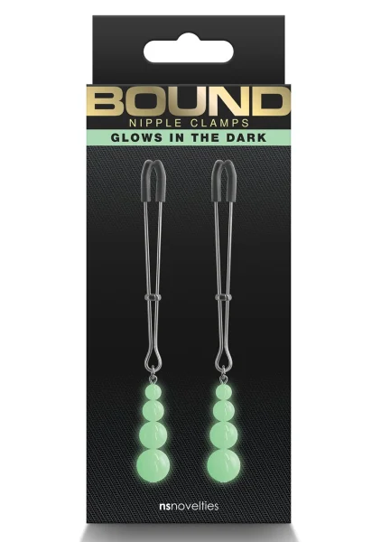 Bound Adjustable G2 Glow In The Dark Nipple Clamps by NS Novelties - Gunmetal