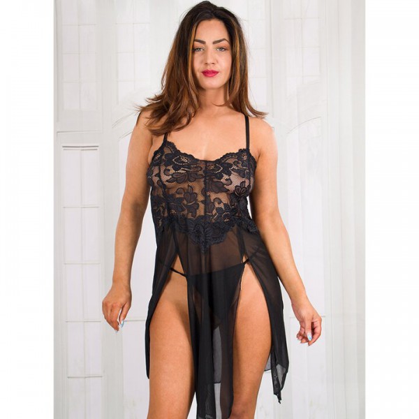 Bondara Flirt Lace Double Slit Dress