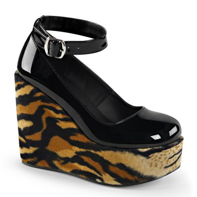 5 inches Wedge PF Ankle Strap w Tiger Print Bottom