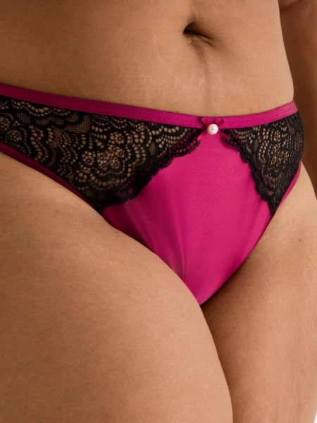 Lovehoney Plus Size Satin Romance Black Open-Back Pearl Crotchless Knickers