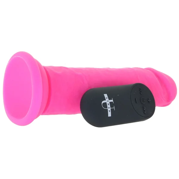 Strap U Power Player 28X Vibrating Rechargeable 6.5" Silicone Dildo With Remote - Pink
