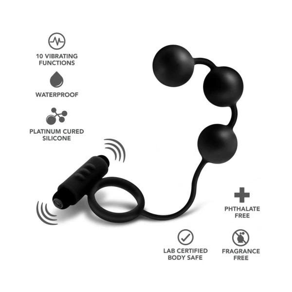 Blush Anal Adventures Platinum Silicone Anal Ball W/vibrating C RingĀ - Black