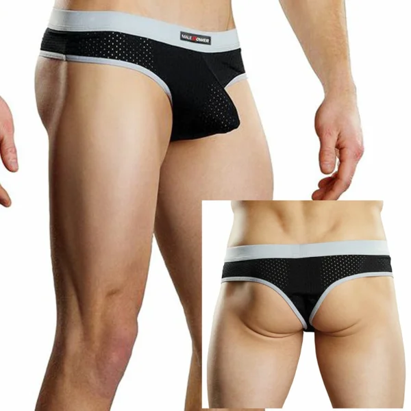 Male Power Athletic Mesh Sport Thong Black Small