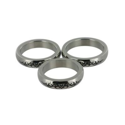 Chrome Stainless Steel Cock Ring With Tribal Design Silver M