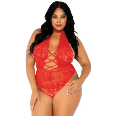 Leg Avenue Plus Size Red Crotchless Corset Teddy