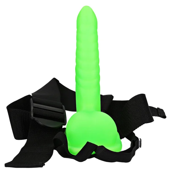 Ouch! Ribbed 8 Inch Hollow Ballsy Strap-On