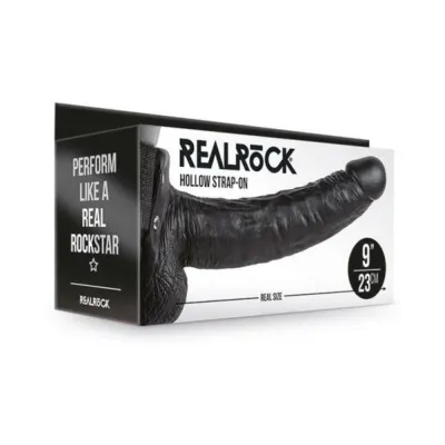 Realrock Hollow Strap on With Balls 9 In Chocolate