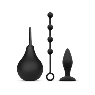 Anal Beginner Kit Douche 224ml Silicone Beads 20mm Small Silicone Butt Plug Black