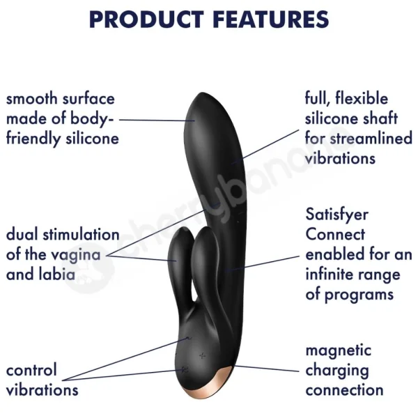Satisfyer Double Flex G-Spot & Clitoris Flexible Black Rabbit With App Control