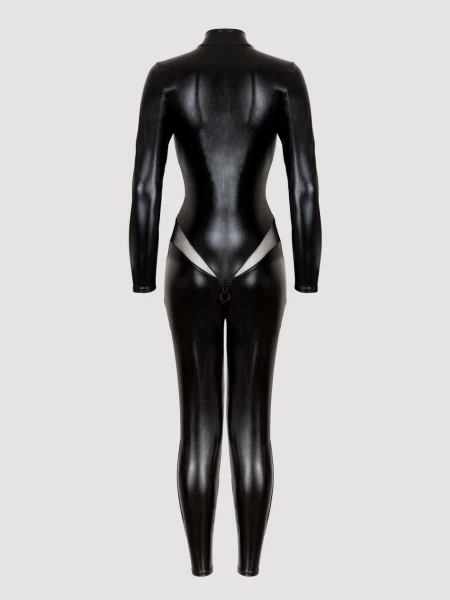 Lovehoney Plus Size Fierce Wet Look Zip-Around Cut-Out Catsuit