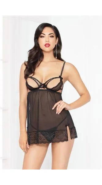 Lace Strappy & Mesh Babydoll - Black - Extra Large
