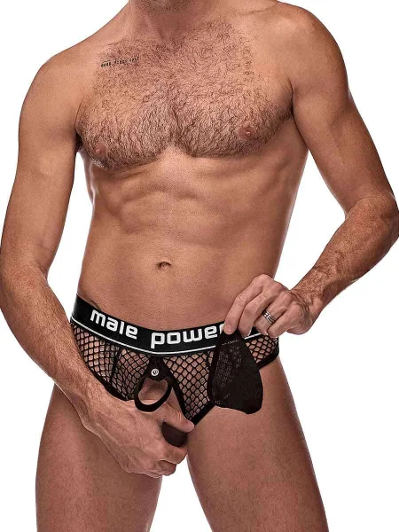 Cock Pit Net Cock Ring Thong - L- XL - Black