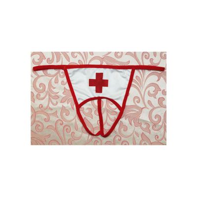 Open Crotch Nurse Thong Red white One Size
