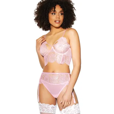 Pine For Me Longline Bra with Garter Belt Panty By Coquette