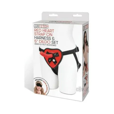 Lux Fetish Red Heart Strap On 5 In Dildo Set