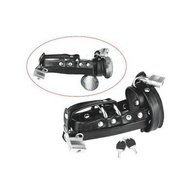 Gimp Cock Locking Chastity Sheath With Double Metal Cock Ring Black