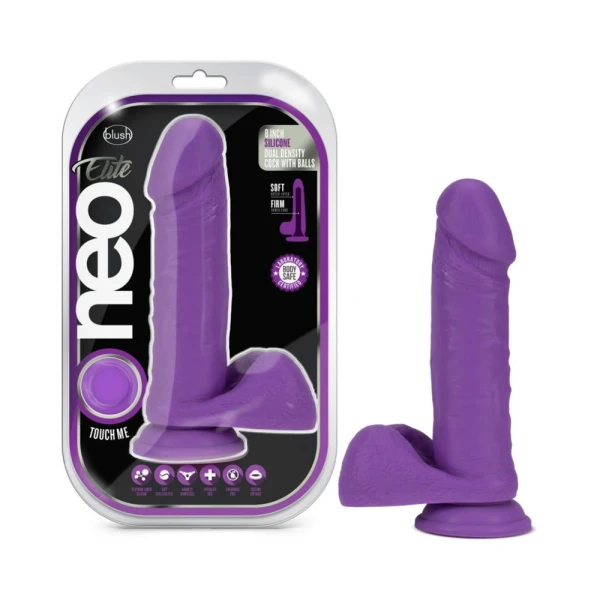 Neo Elite - 8-inch Silicone Dual-density Cock With Balls - Neon Purple