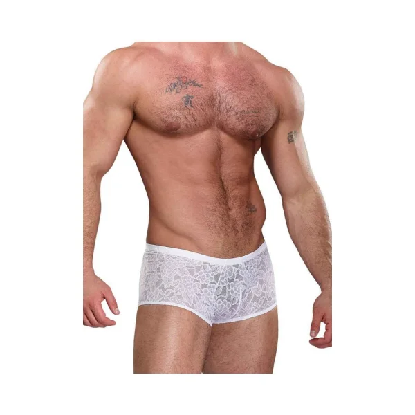 Male Power Stretch Lace Mini Shorts White Medium — image 6 of 7