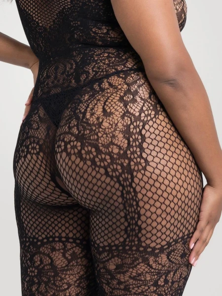 Lovehoney Plus Size Lace and Fishnet Crotchless Basque Bodystocking