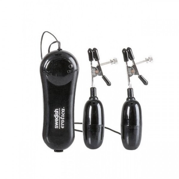 Swedish Erotica Vibrating Nipple Clamps - Black
