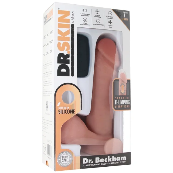 Dr. Skin Dr. Beckham 7" Thumping Silicone Suction Cup Dildo With Balls & Remote By Blush - Vanilla