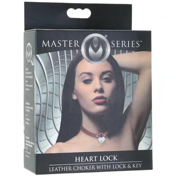 Master Series Heart Lock and Key Leather Choker