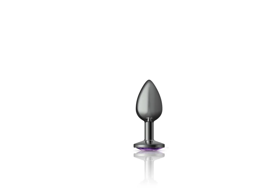 Cheeky Charms - Gunmetal Metal Butt Plug - Round - Deep Purple - Small