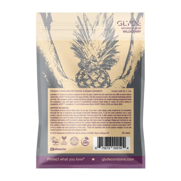 Glyde Ultra Organic Wildberry Flavored Condoms | Vegan Formula