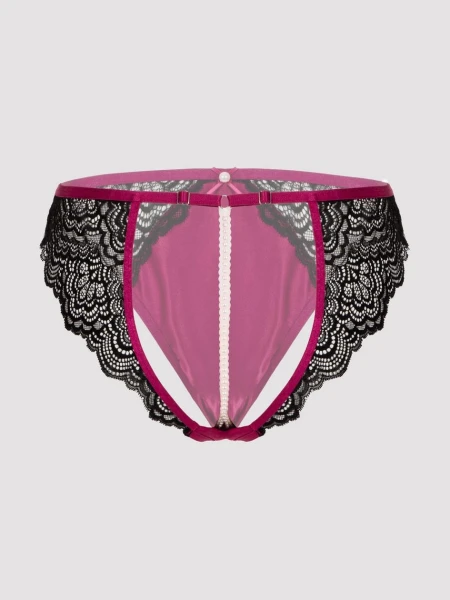 Lovehoney Satin Romance Black Open-Back Pearl Crotchless Panties