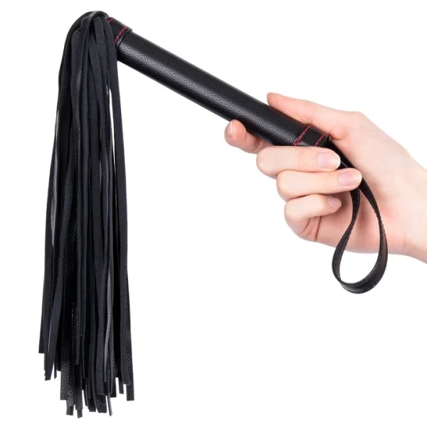 Bondara Black Contrast Stitch Faux Leather Flogger – 15.5 Inch