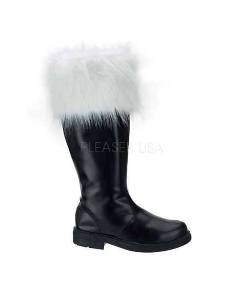 SANTA-108 - BLK PU TALL SANTA BOOT WITH WHITE FUR Cuff