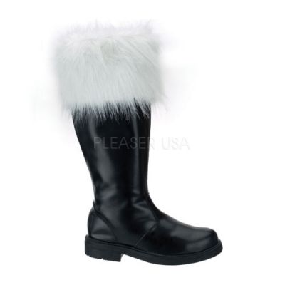 SANTA 108 BLK PU TALL SANTA BOOT WITH WHITE FUR Cuff
