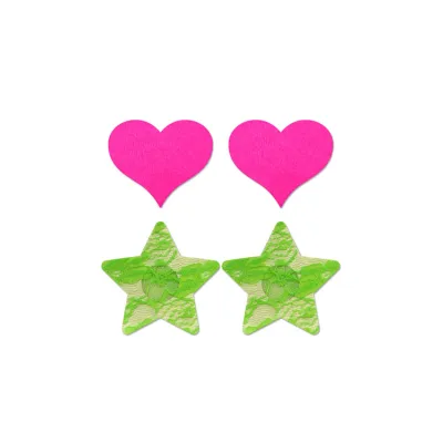 Fantasy Lingerie Neon Heart Lace Star Pasties 2 pack
